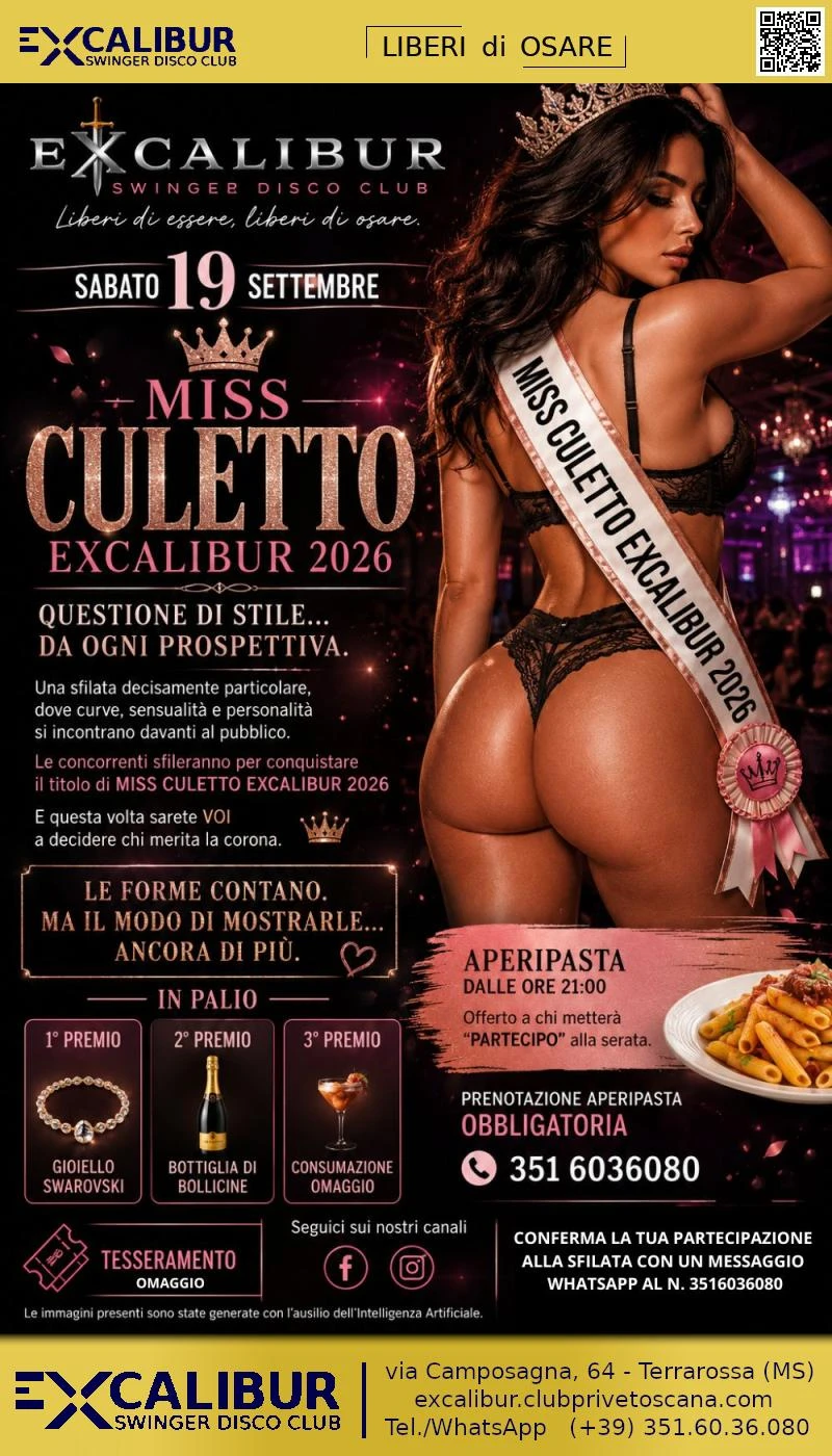 Swinger club prive evento MISS CULETTO EXCALIBUR 2026